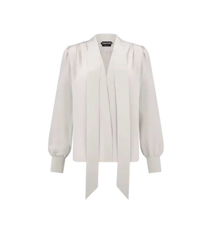 LONG SLEEVE V-NECK LAVALLIERE BLOUSE PALE SILVER online